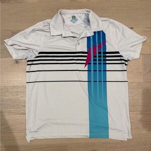 chubbies White Polo with Blue Stripe and Pink Accent